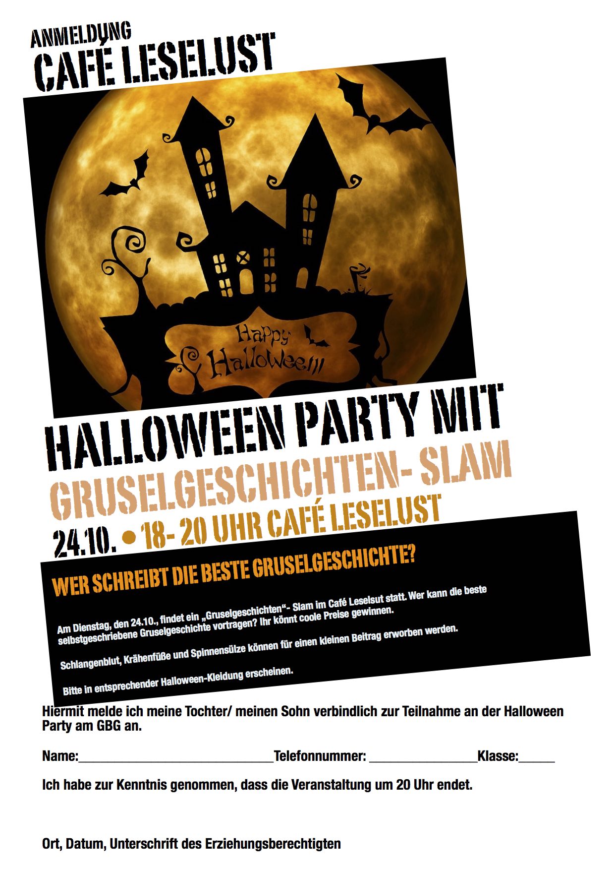 CL Einladung Anmeldung. HAlloween Party